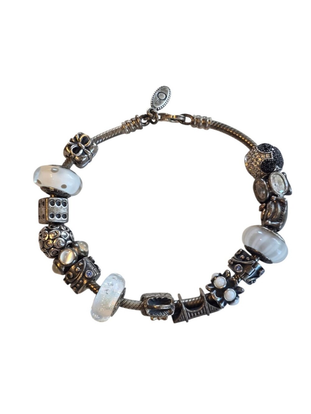 Pandora Sterling Silver Crystal Bead Charm Bracelet 2 Piece Set